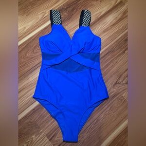 Royal Blue One-Piece Swimsuit with Mesh Insets
